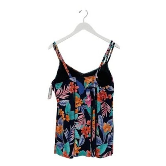 Swim Solutions Navy Multi Plus Size Printed‎ Double Strap Tankini Size 16W $79 - Picture 2 of 5